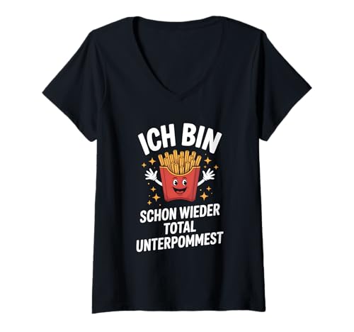 Damen Ich Bin Wieder total unterpommest – Lustiges Pommes Motiv T-Shirt mit V-Ausschnitt Damen Ich Bin Wieder total unterpommest – Lustiges Pommes Motiv T-Shirt mit V-Ausschnitt von Fritteuse Fast Food Liebhaber