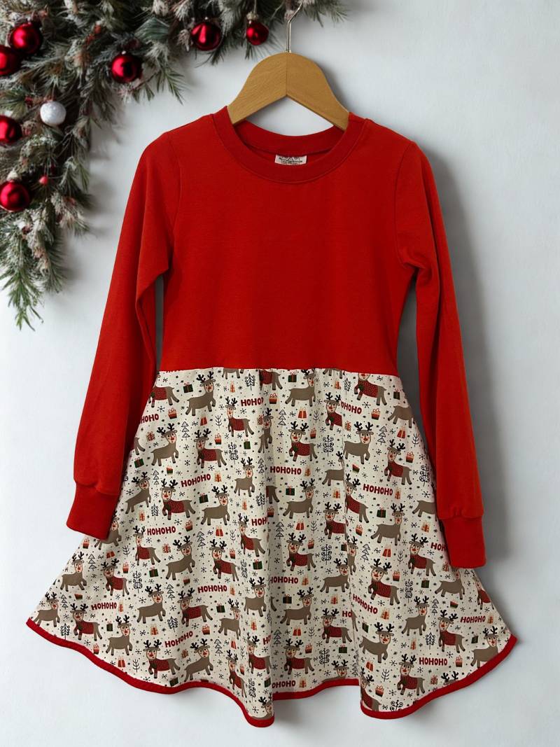 Kleid Drehkleid Rentiere Einzelstück Gr.128 Sofort Versandfertig von FrlKunterbunt