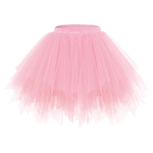 Damen Tüll Tutu Rock Vintage Puffy Layered Petticoat Ballett Bubble Röcke 50s Rockabilly Karneval Party Tanz Minirock Unterrock (Pink, M) von Frobukio