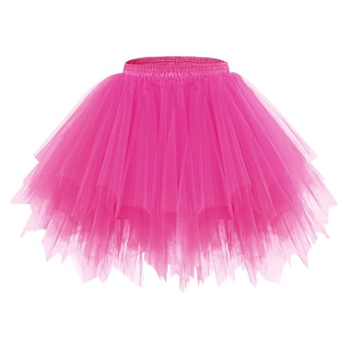 Damen Tüll Tutu Rock Vintage Puffy Layered Petticoat Ballett Bubble Röcke 50s Rockabilly Karneval Party Tanz Minirock Unterrock (Rose Red, M) von Frobukio