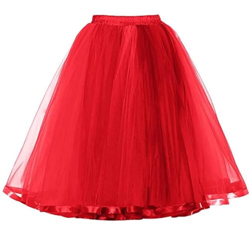 Damen Tutu Tüll Rock 50er Jahre Flauschige Mesh Petticoat Ballett Tutu Röcke Vintage Tanz Abend Party Karneval Cosplay Mini Rock (Red, L) von Frobukio