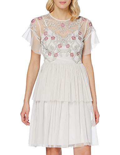 Frock and Frill Damen Kamri Embellished Knee Length Dress Formales Abendkleid, Light Grey, X-Small von Frock and Frill
