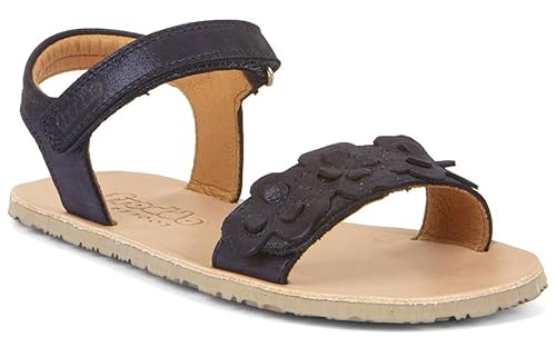 Froddo Barfuss Sandalen mit Lederriemchen in Marine Glitzer mit Blümchen Besatz Barefoot G3150265 (Navy Glitzer, EU Schuhgrößensystem, Grundschulkind, Numerisch, M, 32) von Froddo