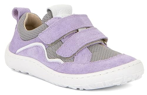 Froddo Barfußschuhe/Sneaker mit Klett Velours Leder + Mesh in Flieder/Grau G3130246-8 (Flieder/Grau, EU Schuhgrößensystem, Grundschulkind, Numerisch, M, 30) von Froddo