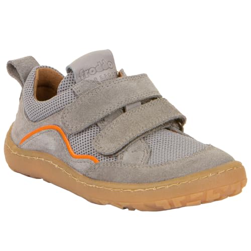 Froddo Barfußschuhe/Sneaker mit Klett Velours Leder + Mesh in Grau/Orange G3130246-2 (Grau, EU Schuhgrößensystem, Grundschulkind, Numerisch, M, 30) von Froddo