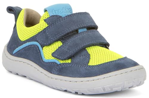 Froddo Mega Flexible Sneaker *Barefoot Base * Leder + Mesh Besatz v G3130260 (7 Denim/Neon Gelb, EU Schuhgrößensystem, Grundschulkind, Numerisch, M, 32) von Froddo