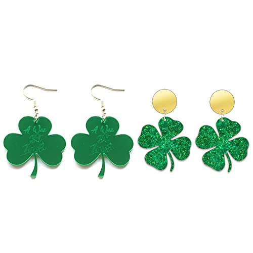 2 Paar St. Patricks Day-Ohrringe für Frauen und Mädchen, irischer Stil, Kleeblatt-Ohrringe, grüne Tasse, baumelnde Ohrringe, St. Patricks Day Zubehör, Metalllegierung, Autre von Frodete