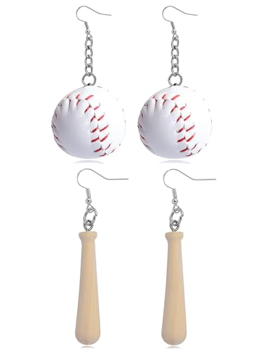 Baseball-Ohrringe für Damen, 3D-Leder, Baseball-Tropfen-Ohrringe, Baseballschläger-Ohrringe, Baseball-Schmuck, Baseballspieler, Geschenke, Kupfer, andere von Frodete