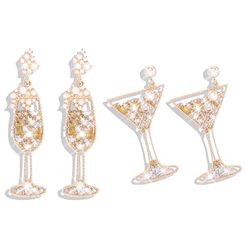 Frodete Champagner-Weinglas-Ohrringe, Strass-Kristallperlen, baumelnde Ohrringe für Frauen, Kupfer, andere, Glas Kupfer, Autre von Frodete