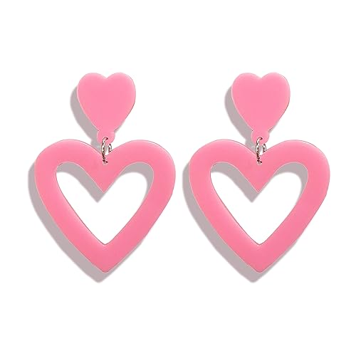 Hot Pink Ohrringe für Frauen Doppelherzen Tropfenohrringe Hot Pink Weiß Baumeln Tropfen Ohrring Liebe Herz baumeln Ohrringe für Frauen Valentinstag, Metall, Kein Edelstein von Frodete