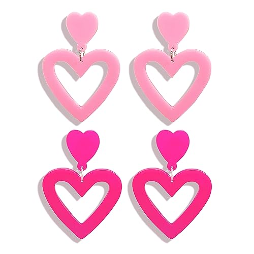 Hot Pink Ohrringe für Frauen Doppelherzen Tropfenohrringe Hot Pink Weiß Baumeln Tropfen Ohrring Liebe Herz baumeln Ohrringe für Frauen Valentinstag, Metall, Kein Edelstein von Frodete