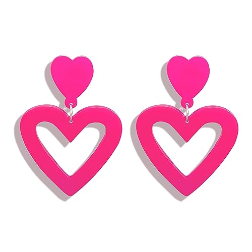 Hot Pink Ohrringe für Frauen Doppelherzen Tropfenohrringe Hot Pink Weiß Baumeln Tropfen Ohrring Liebe Herz baumeln Ohrringe für Frauen Valentinstag, Metall, Kein Edelstein von Frodete