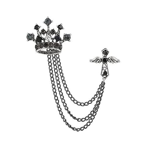 Kreuz Krone Lange Kette Brosche Retro Kristall Pins Kragen Pin Anzug Abzeichen Pin Strass Quaste Brosche Pin Mantel Quaste Kette Anstecknadeln für Herren Anzug Zubehör, Metall, Ohne Edelstein von Frodete