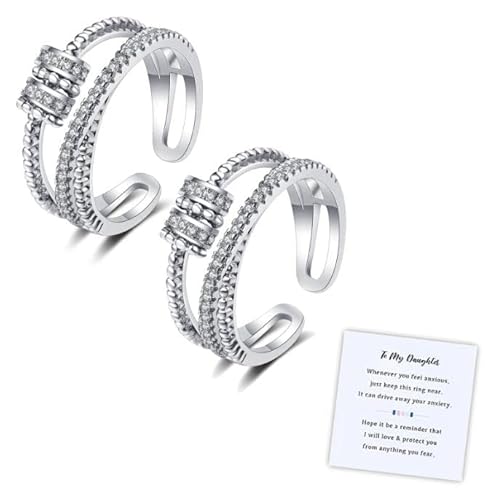 To My Daughter Ring Geschenk Strass Spinner Fidget Anxiety Ring Einstellbarer Drehgelenk Meditationsring für Tochter Inspiration Tochter Ringe, Kupfer, Autre von Frodete