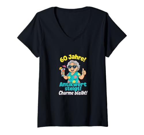 Damen 60 Jahre Antikwert steigt Charme bleibt T-Shirt mit V-Ausschnitt Damen 60 Jahre Antikwert steigt Charme bleibt T-Shirt mit V-Ausschnitt von Fröhlich 60 – Humorvolle Geburtstagsideen