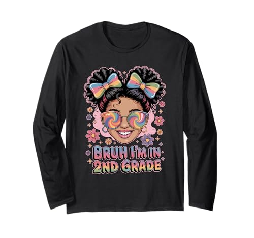 Bruh Im In 2nd Grade Mädchen Regenbogen Sonnenbrille Schule Langarmshirt von Fröhliche Blumen Schleife Zweitklässler Schülerin