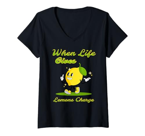 Damen Wenn Das Leben Zitronen Schickt Einfach Loslegen T-Shirt mit V-Ausschnitt Damen Wenn Das Leben Zitronen Schickt Einfach Loslegen T-Shirt mit V-Ausschnitt von Fröhliche Energie Wortspiel Zitronenpower