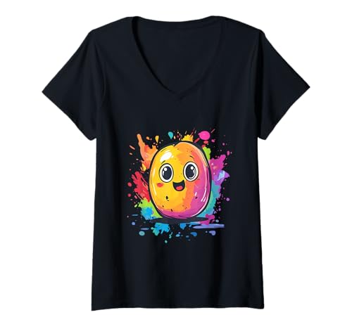 Damen Niedliches buntes fröhliches Fruchtgesicht lustiges Geschenk T-Shirt mit V-Ausschnitt Damen Niedliches buntes fröhliches Fruchtgesicht lustiges Geschenk T-Shirt mit V-Ausschnitt von Fröhliche Fruchtspritzer Bunte Stimmung lustiges