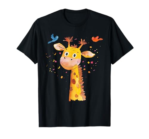 Lustige Giraffe Mit Vögeln Kinder Motiv T-Shirt von Fröhliche Giraffe Kinderzimmer Dekoration