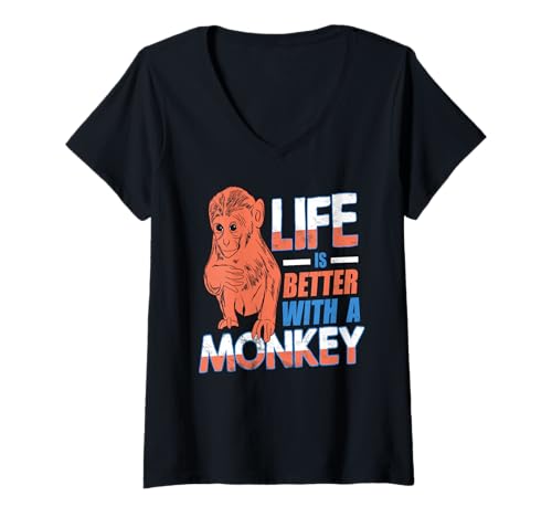 Damen Leben Ist Besser Mit Einem Affen Tierwitz Retro T-Shirt mit V-Ausschnitt Damen Leben Ist Besser Mit Einem Affen Tierwitz Retro T-Shirt mit V-Ausschnitt von Fröhlicher Affenstil Mit Lustiger Botschaft