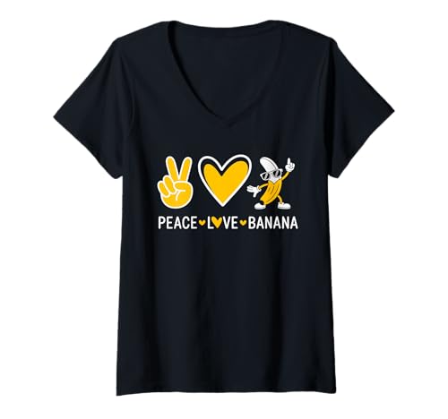 Damen Peace Love Banana Cartoon Lustige Frucht Humor Vibes T-Shirt mit V-Ausschnitt Damen Peace Love Banana Cartoon Lustige Frucht Humor Vibes T-Shirt mit V-Ausschnitt von Fröhlicher Banana Peace Love Cartoon Fruit Fun