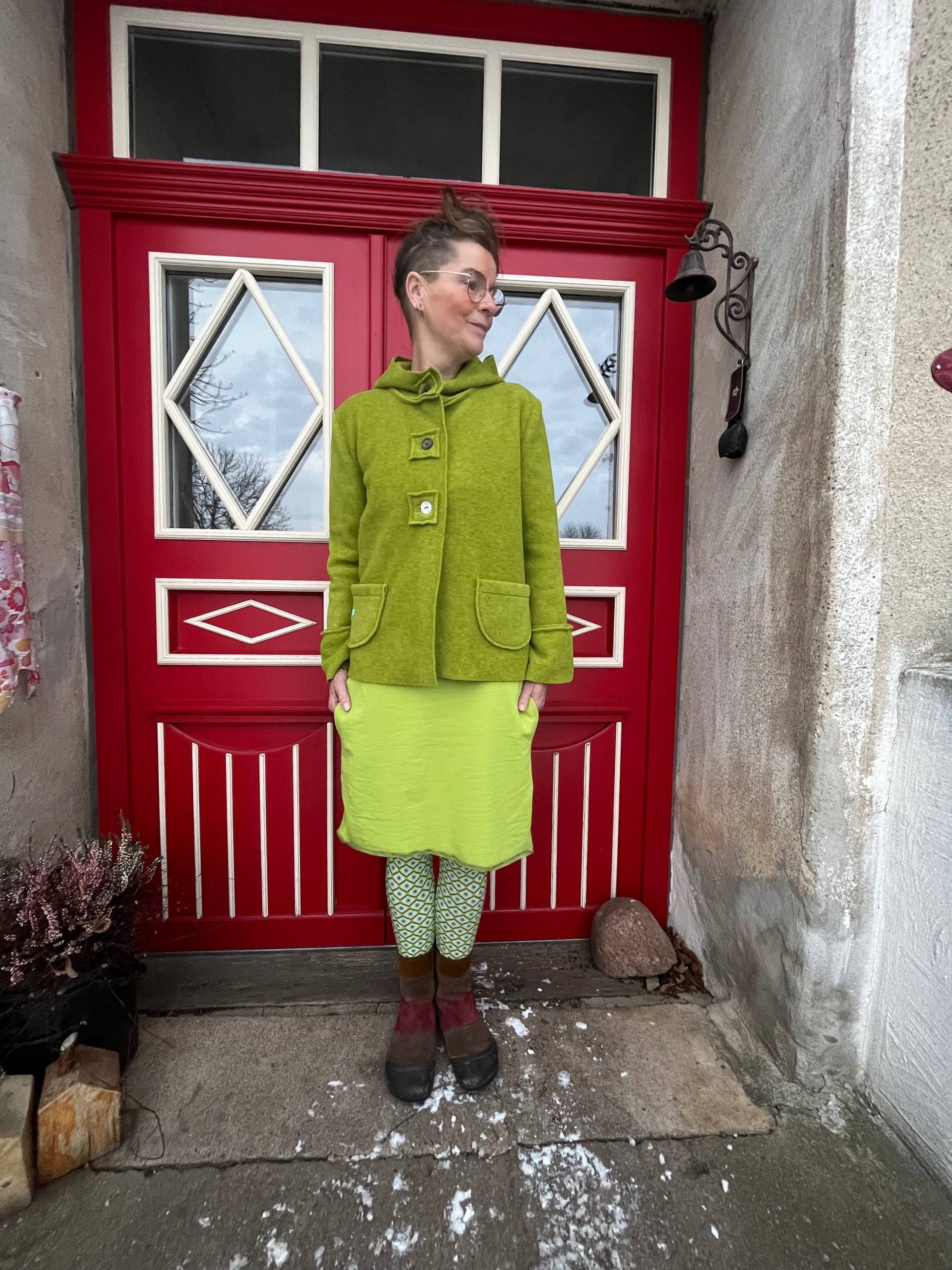 Froeken Frida Kapuzen Fleece-Jacke, Grün Melange, Apfel von FroekenFrida