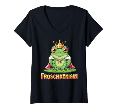 Damen Froschkönigin | Karneval Mädchen Prinzessin Frosch Koenigin T-Shirt mit V-Ausschnitt von Frösche Designer Designs