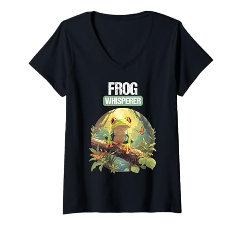 Damen Frösche Frosch T-Shirt mit V-Ausschnitt Damen Frösche Frosch T-Shirt mit V-Ausschnitt von Frösche Frosch Tier Shop