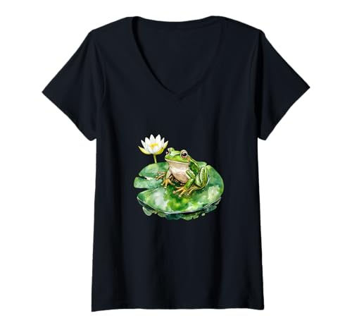 Damen Frosch – Amphibien – lustiger süßer Frosch – Frosch-Merch – Froschliebhaber T-Shirt mit V-Ausschnitt Damen Frosch – Amphibien – lustiger süßer Frosch – Frosch-Merch – Froschliebhaber T-Shirt mit V-Ausschnitt von Frog - Amphibian - Funny Cute Frog - Frog Merch