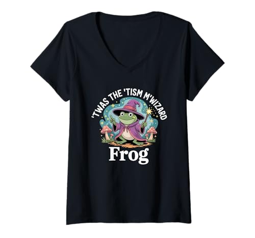 Damen TWAS The 'Tism M'Lord Zauberer Frosch Autismus T-Shirt mit V-Ausschnitt von Frog Autism