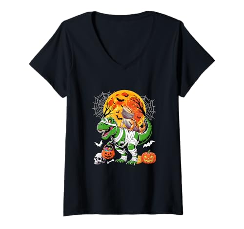 Damen Bearded Dragon Riding T-Rex Cosplay Mummy Halloween Kids T-Shirt mit V-Ausschnitt Damen Bearded Dragon Riding T-Rex Cosplay Mummy Halloween Kids T-Shirt mit V-Ausschnitt von Frog Christmas Costume