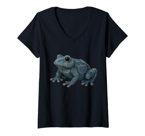 Damen Frosch Denim T-Shirt mit V-Ausschnitt Damen Frosch Denim T-Shirt mit V-Ausschnitt von Frog Denim Design