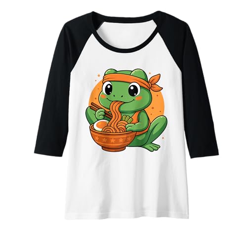 Damen Kawaii Frosch Essen Ramen Grafik Japanischer Frosch Grafik Raglan Damen Kawaii Frosch Essen Ramen Grafik Japanischer Frosch Grafik Raglan von Frog Eating Ramen Funny Japanese Kawaii Design