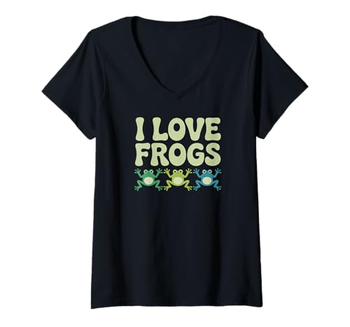 Damen Niedliches Amphibien-Design I Love Frogs T-Shirt mit V-Ausschnitt Damen Niedliches Amphibien-Design I Love Frogs T-Shirt mit V-Ausschnitt von Frog Enthusiast Nature Lovers