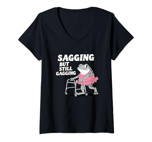 Damen Sagging But Still Gagging Frosch Humor T-Shirt mit V-Ausschnitt Damen Sagging But Still Gagging Frosch Humor T-Shirt mit V-Ausschnitt von Frog Humor Aging Sarcasm Fun Frog Life
