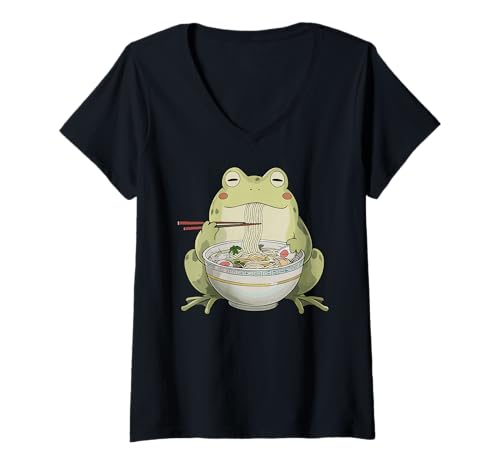 Damen Frosch & Ramen, Japanisches Kawaii & Anime | Ramen T-Shirt mit V-Ausschnitt Damen Frosch & Ramen, Japanisches Kawaii & Anime | Ramen T-Shirt mit V-Ausschnitt von Frog Lover Gifts & Motifs For Women, Men & Kids