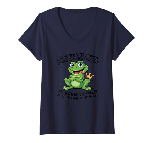 Damen Wie schläfst du nachts, wenn du weißt, DASS die Leute Dich Nicht mögen, Frosch? T-Shirt mit V-Ausschnitt Damen Wie schläfst du nachts, wenn du weißt, DASS die Leute Dich Nicht mögen, Frosch? T-Shirt mit V-Ausschnitt von Frog Lover Humorous Saying - DressedForDuty