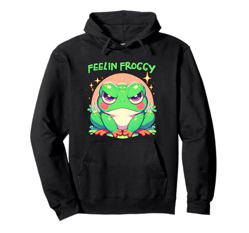 Feelin Froggy Frog Angry Grumpy Face Grafik für Mädchen Pullover Hoodie von Frog Lover Outfit Gifts Boy Girl Kids