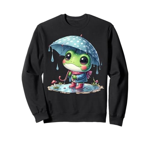 Frosch im Regenmantel mit Regenschirm Amphibienfrosch ästhetischer Regen Sweatshirt von Frog Lover Tees NYC