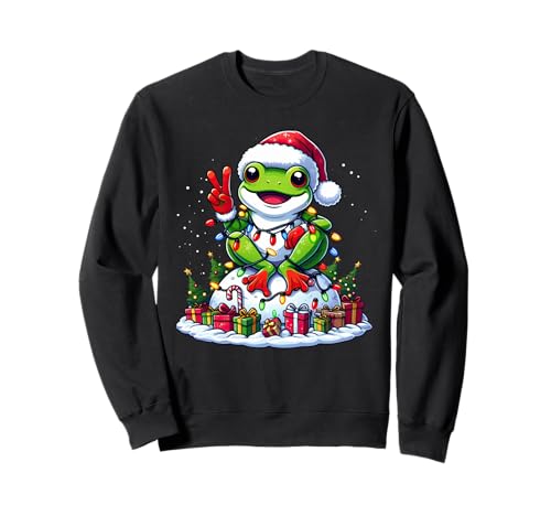Lustige Friedens-Handfrosch-Weihnachtsbeleuchtung für Damen Herren Kinder Sweatshirt von Frog Lovers Christmas Costume For Women Men