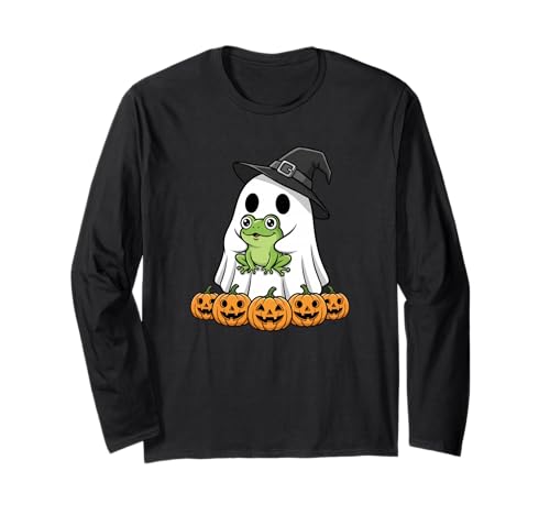 Lustiger Geisterfrosch Kürbis Halloween Kinder Herren Damen Langarmshirt von Frog Lovers Cute Halloween Outfits for Boy Girl