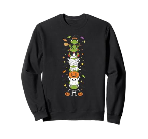 Lustiger Frosch Hexe Vampir Geist Halloween Kinder Herren Damen Sweatshirt von Frog Lovers Halloween Skeleton Mummy Outfits