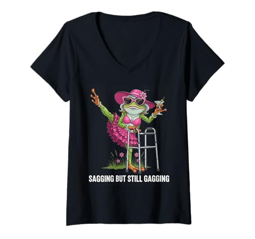 Damen Retro Sagging But Still Gagging Funny Frosch Meme Humor Herren T-Shirt mit V-Ausschnitt Damen Retro Sagging But Still Gagging Funny Frosch Meme Humor Herren T-Shirt mit V-Ausschnitt von Frog Meme Humor Quote Joke Vintage Men Women