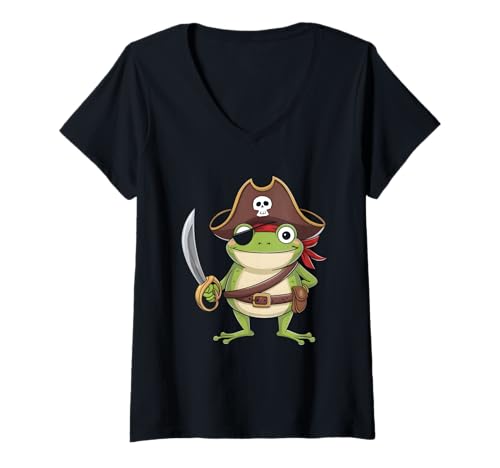 Damen Frosch Pirat T-Shirt mit V-Ausschnitt Damen Frosch Pirat T-Shirt mit V-Ausschnitt von Frog Pirate Costume