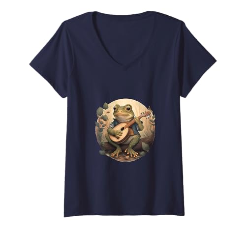 Damen Frosch spielt Banjo Gitarre Vintage T-Shirt mit V-Ausschnitt Damen Frosch spielt Banjo Gitarre Vintage T-Shirt mit V-Ausschnitt von Frog Playing Banjo vintage apparel
