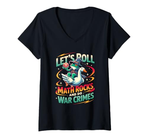 Damen Frosch reitende Gans Let's Roll Math Rocks and Do War Crimes T-Shirt mit V-Ausschnitt Damen Frosch reitende Gans Let's Roll Math Rocks and Do War Crimes T-Shirt mit V-Ausschnitt von Frog Riding Goose Let's Roll Math Rocks