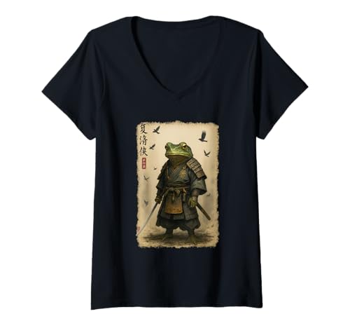 Damen Frog Samurai Art Japanese Vintage T-Shirt mit V-Ausschnitt Damen Frog Samurai Art Japanese Vintage T-Shirt mit V-Ausschnitt von Frog Samurai Art Japanese Apparel