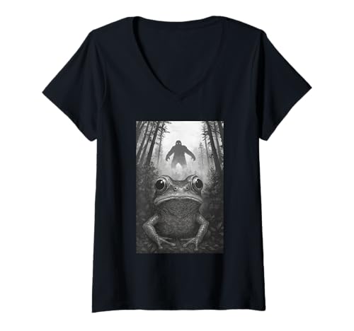Damen Frog Selfie with Bigfoot Sasquatch Funny T-Shirt mit V-Ausschnitt Damen Frog Selfie with Bigfoot Sasquatch Funny T-Shirt mit V-Ausschnitt von Frog Selfie With Bigfoot Funny Apparel
