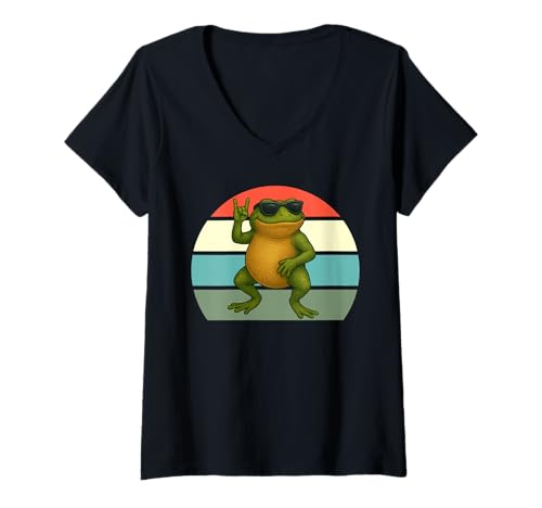 Damen Retro Frosch Rock Spotlight, lustiger Frosch, Frosch Rock and Roll T-Shirt mit V-Ausschnitt Damen Retro Frosch Rock Spotlight, lustiger Frosch, Frosch Rock and Roll T-Shirt mit V-Ausschnitt von Frog Star Gear