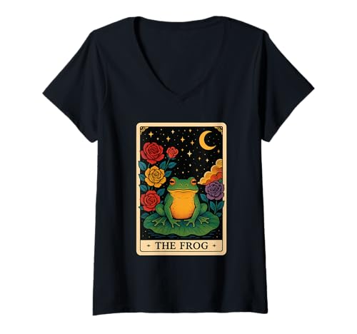 Damen Frosch-Tarot T-Shirt mit V-Ausschnitt von Frog Tarot Design